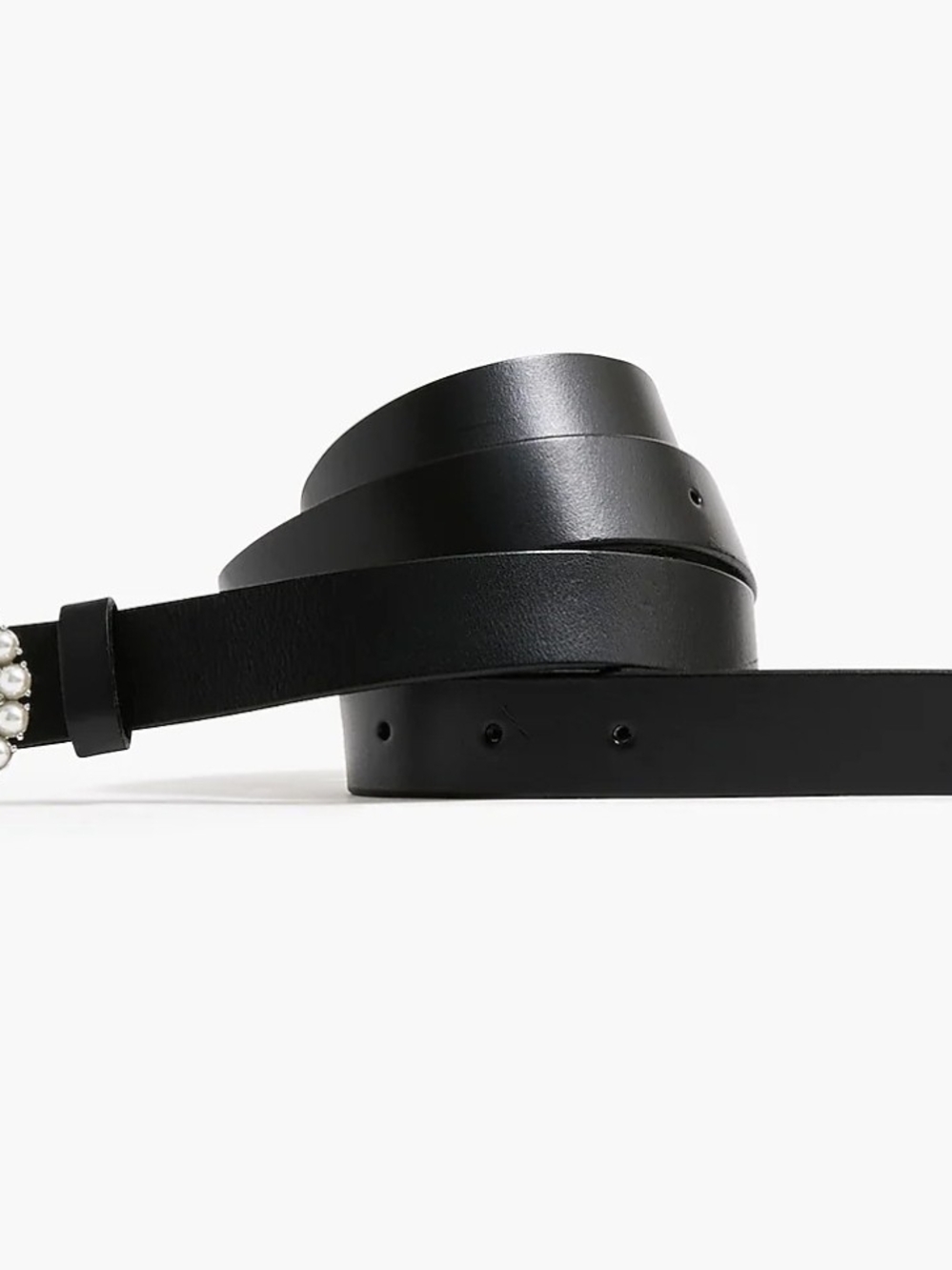 J. Crew Black Leather Belt with Pearl-Embellished Buckle